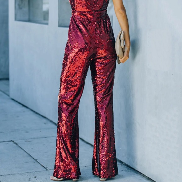 Burgundy Sequin Jumpsuit - Picture 4 of 6